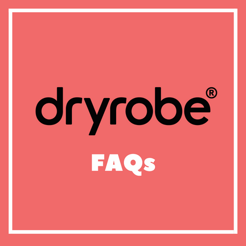 dryrobe FAQs graphic with bold black and white text on a coral background, watersports gear info